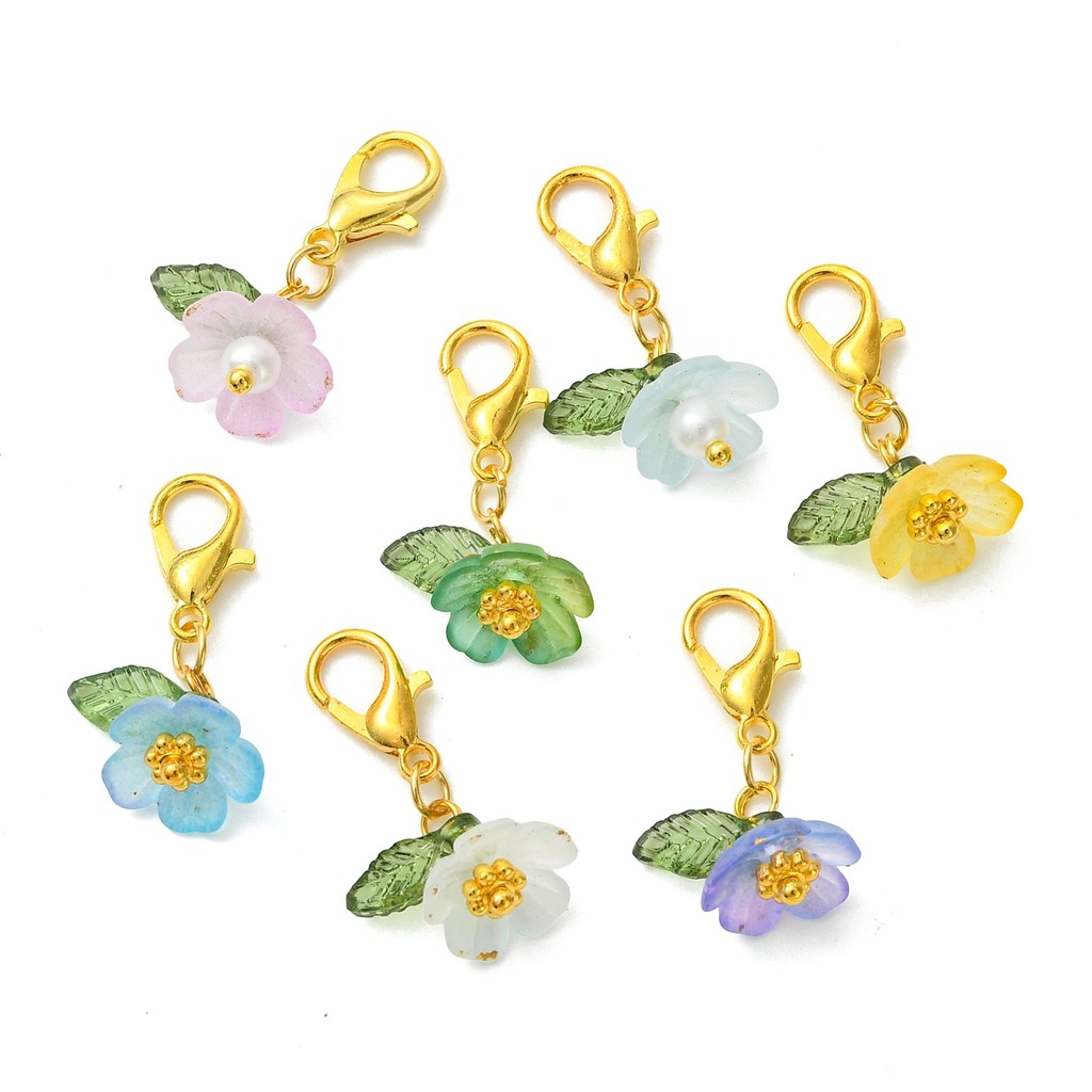 64pcs Transparent Acrylic Pendant Decorations, Flower Charms